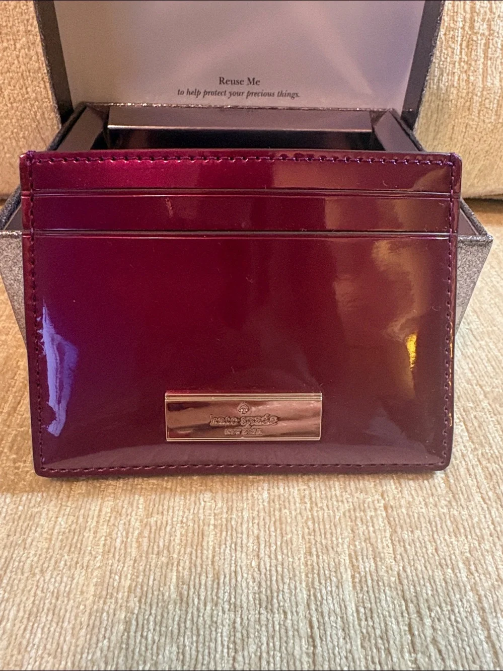 kate spade Patent Berry Card Case with Gold Plaque